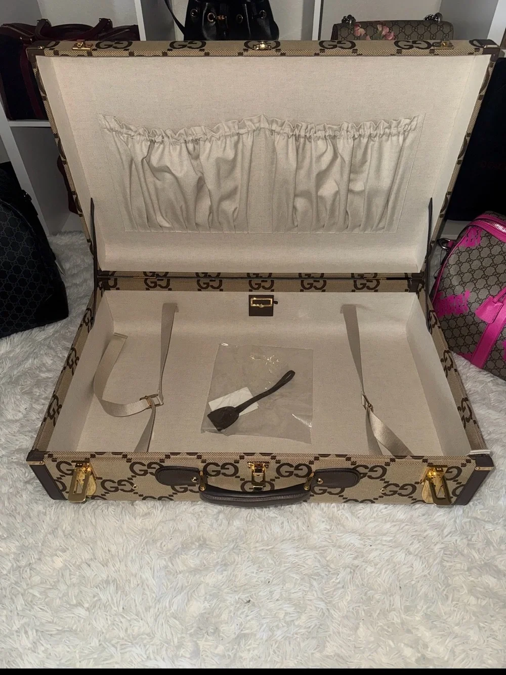 Gucci Jumbo Ridgid Suitcase Brown & Beige GG Monogram with Gold Hardware